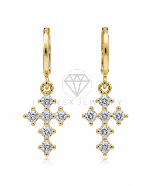 Arete de Lujo - 106546 - Huggie Cruz CZ Clara - Oro Laminado 18K