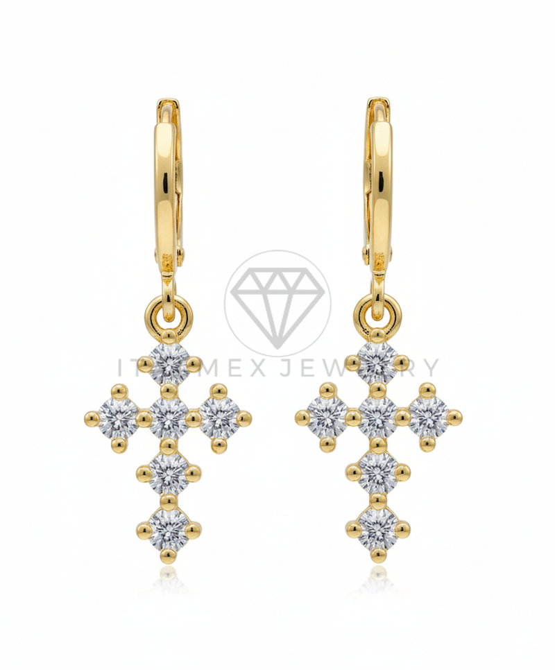 Arete de Lujo - 106546 - Huggie Cruz CZ Clara - Oro Laminado 18K