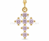 Arete de Lujo - 106547 - Huggie Cruz CZ Rosa - Oro Laminado 18K