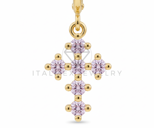 Arete de Lujo - 106547 - Huggie Cruz CZ Rosa - Oro Laminado 18K
