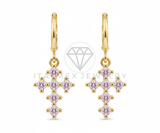Arete de Lujo - 106547 - Huggie Cruz CZ Rosa - Oro Laminado 18K