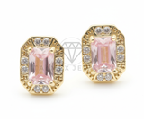 Arete de Lujo - 106548 - Broquel CZ Clara y Rosa - Oro Laminado 18K