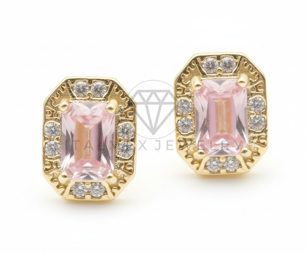 Arete de Lujo - 106548 - Broquel CZ Clara y Rosa - Oro Laminado 18K