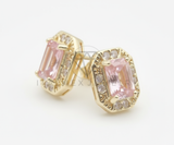 Arete de Lujo - 106548 - Broquel CZ Clara y Rosa - Oro Laminado 18K