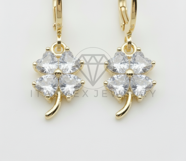 Arete de Lujo - 106549 - Huggie Trébol CZ Clara - Oro Laminado 18K