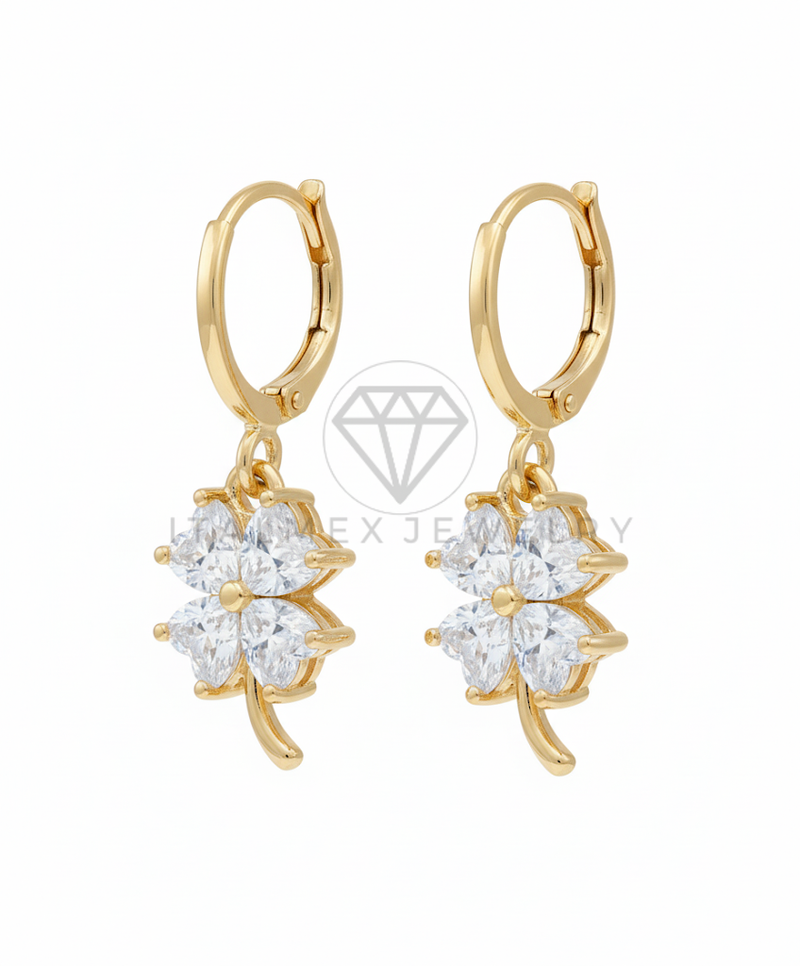 Arete de Lujo - 106549 - Huggie Trébol CZ Clara - Oro Laminado 18K