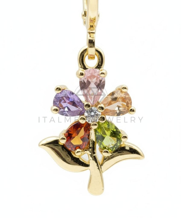 Arete de Lujo - 106550- Huggie Flor CZ Colores - Oro Laminado 18K