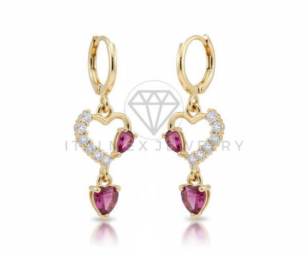Arete de Lujo - 106552 - Huggie Corazones CZ Clara y Rosa - Oro Laminado 18K