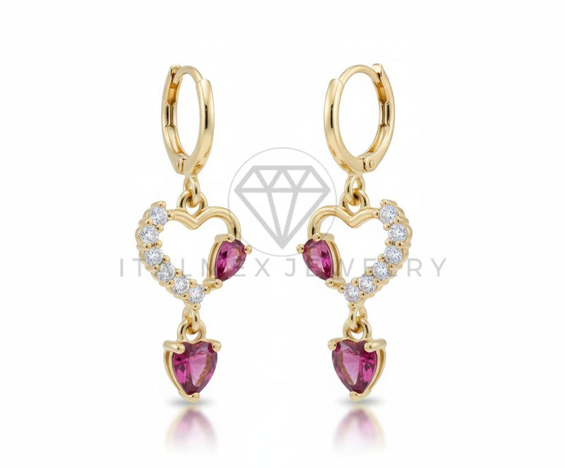 Arete de Lujo - 106552 - Huggie Corazones CZ Clara y Rosa - Oro Laminado 18K