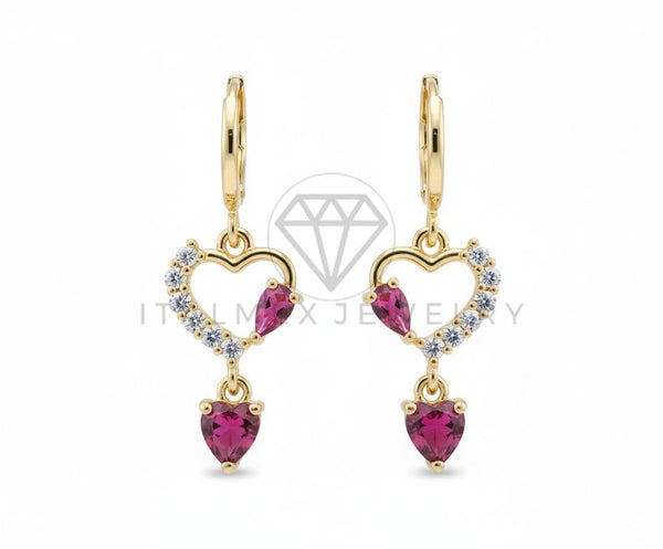 Arete de Lujo - 106552 - Huggie Corazones CZ Clara y Rosa - Oro Laminado 18K