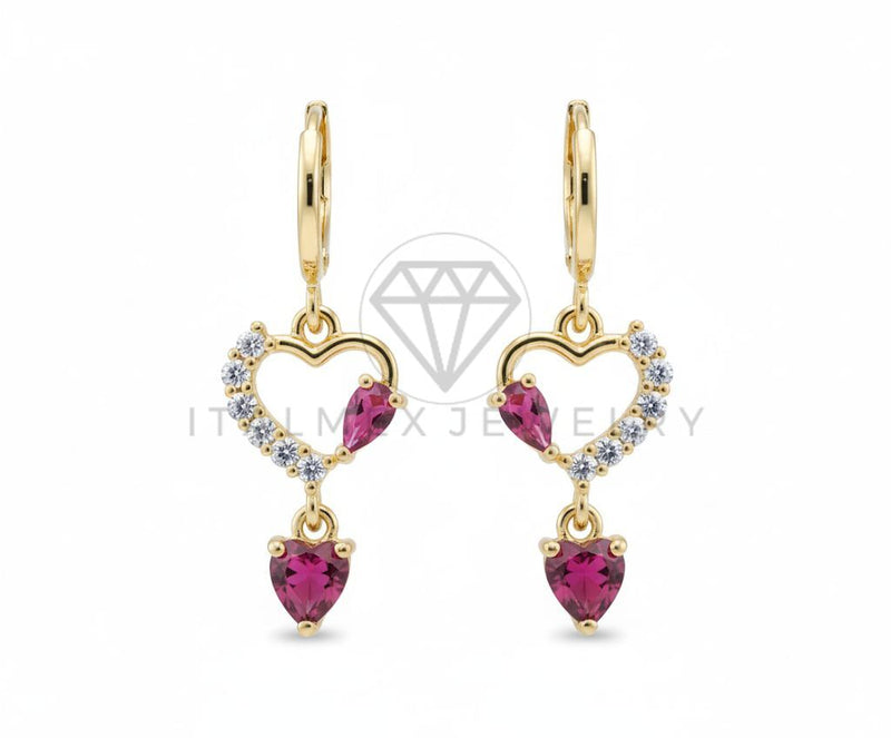 Arete de Lujo - 106552 - Huggie Corazones CZ Clara y Rosa - Oro Laminado 18K