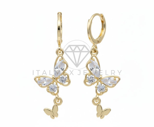 Arete de Lujo - 106553 - Huggie Mariposas CZ Clara - Oro Laminado 18K