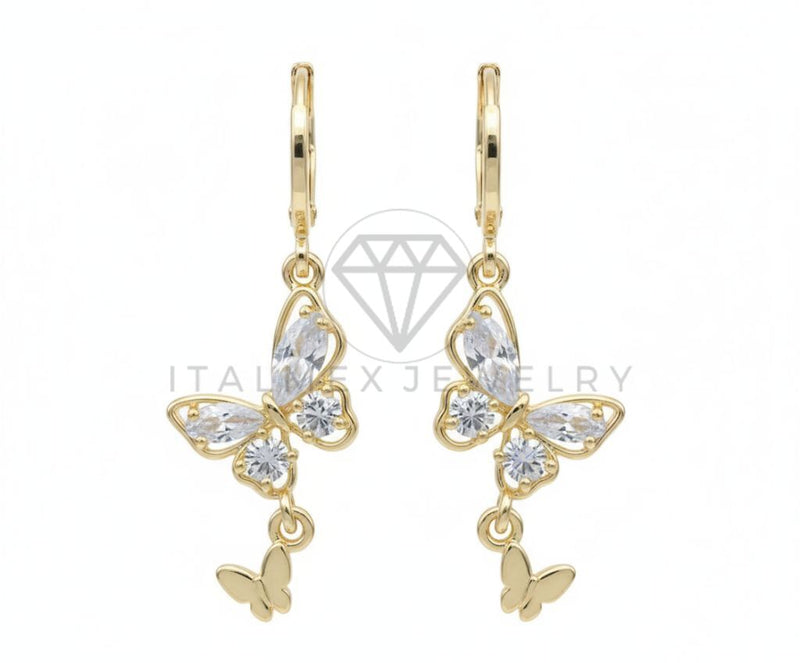 Arete de Lujo - 106553 - Huggie Mariposas CZ Clara - Oro Laminado 18K