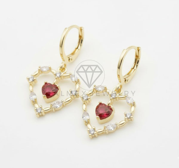 Arete de Lujo - 106556 - Huggie Corazones CZ Clara y Rosa - Oro Laminado 18K