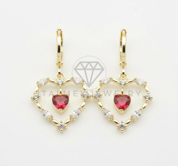 Arete de Lujo - 106556 - Huggie Corazones CZ Clara y Rosa - Oro Laminado 18K