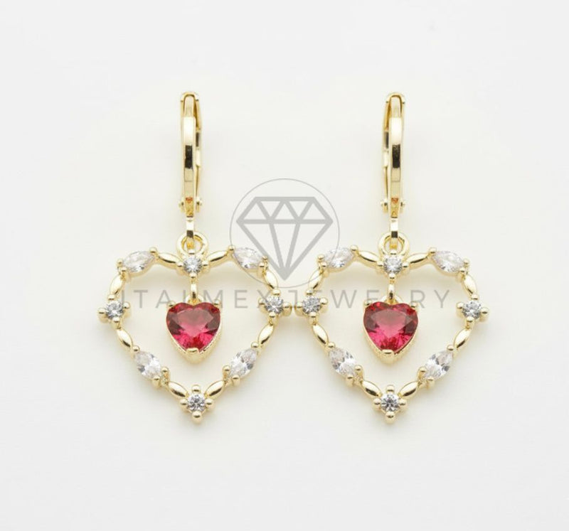 Arete de Lujo - 106556 - Huggie Corazones CZ Clara y Rosa - Oro Laminado 18K