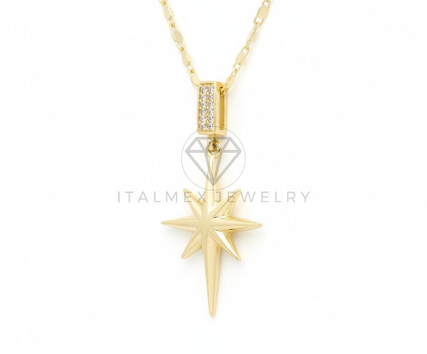 Collar Elegante - 106557 - Collar Estilo "North Star" con CZ Clara - Oro Laminado 18K