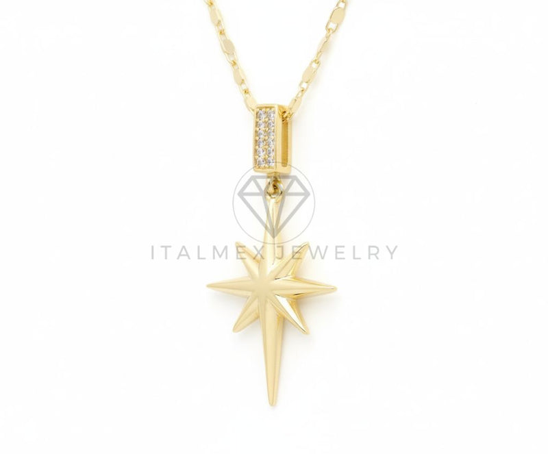 Collar Elegante - 106557 - Collar Estilo "North Star" con CZ Clara - Oro Laminado 18K