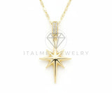 Collar Elegante - 106557 - Collar Estilo "North Star" con CZ Clara - Oro Laminado 18K
