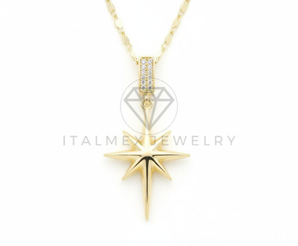 Collar Elegante - 106557 - Collar Estilo "North Star" con CZ Clara - Oro Laminado 18K