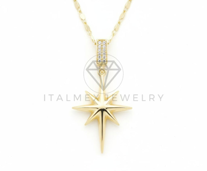Collar Elegante - 106557 - Collar Estilo "North Star" con CZ Clara - Oro Laminado 18K
