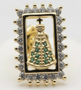 Arete de Lujo - 106558 - Broquel Virgen CZ Clara y Verde - Oro Laminado 18K