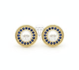 Arete de Lujo - 106559 - Broquel Perla con CZ Azul - Oro Laminado 18K