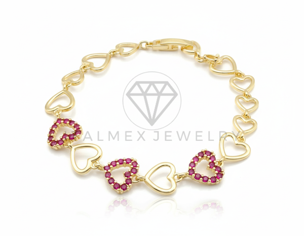 Pulsera de Lujo - 106571 - Pulsera Corazones CZ Rosa - Oro Laminado 18K