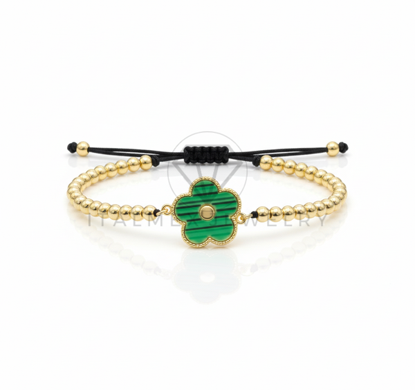 Pulsera de Lujo - 106633 - Pulsera Ajustable Flor Verde Estilo Diseñador Europeo - Oro Laminado 18K