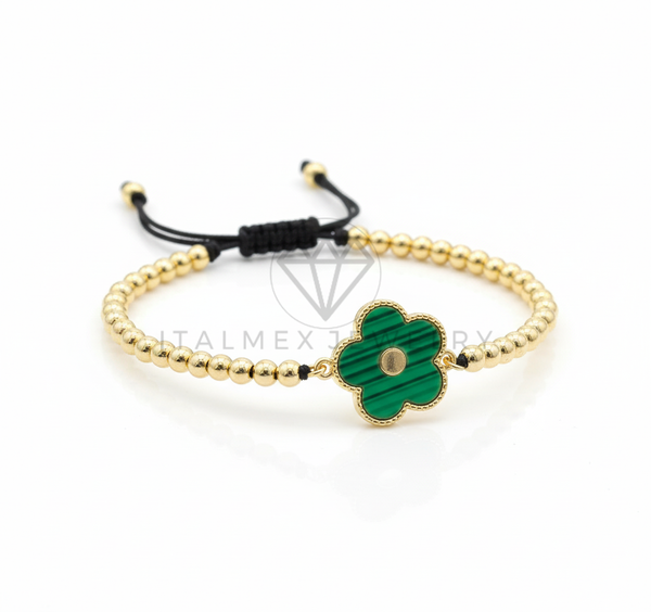 Pulsera de Lujo - 106633 - Pulsera Ajustable Flor Verde Estilo Diseñador Europeo - Oro Laminado 18K