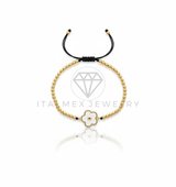 Pulsera de Lujo - 106634 - Pulsera Ajustable Flor Blanca - Oro Laminado 18K