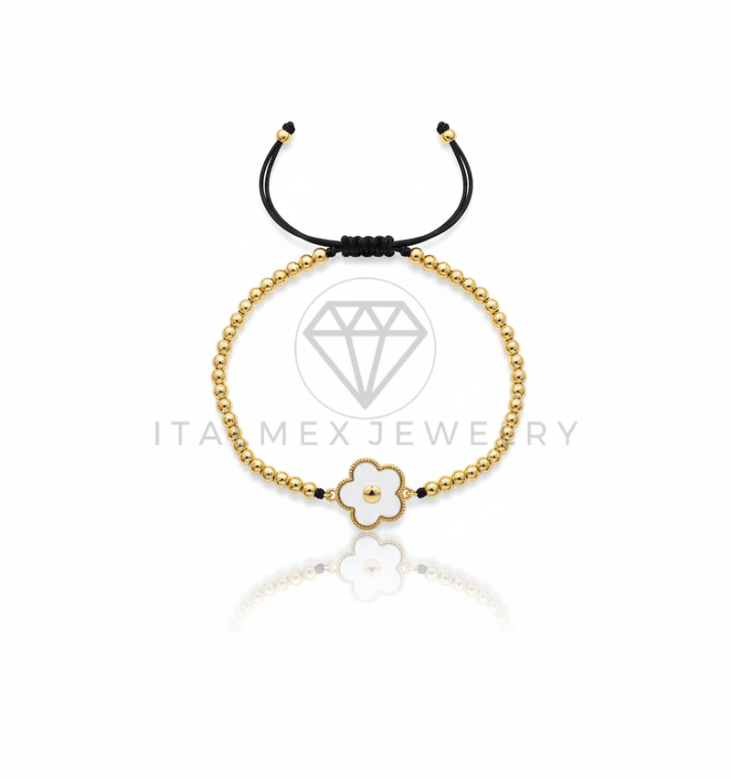 Pulsera de Lujo - 106634 - Pulsera Ajustable Flor Blanca - Oro Laminado 18K