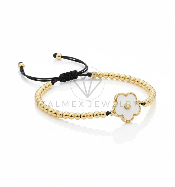 Pulsera de Lujo - 106634 - Pulsera Ajustable Flor Blanca - Oro Laminado 18K