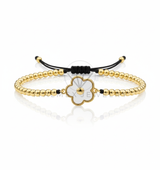 Pulsera de Lujo - 106634 - Pulsera Ajustable Flor Blanca - Oro Laminado 18K