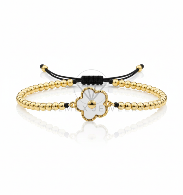 Pulsera de Lujo - 106634 - Pulsera Ajustable Flor Blanca - Oro Laminado 18K