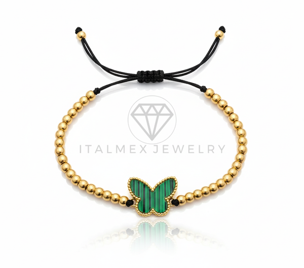 Pulsera de Lujo - 106635 - Pulsera Ajustable Mariposa Verde Estilo Diseñador Europeo - Oro Laminado 18K