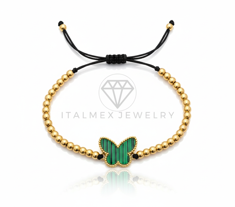 Pulsera de Lujo - 106635 - Pulsera Ajustable Mariposa Verde Estilo Diseñador Europeo - Oro Laminado 18K