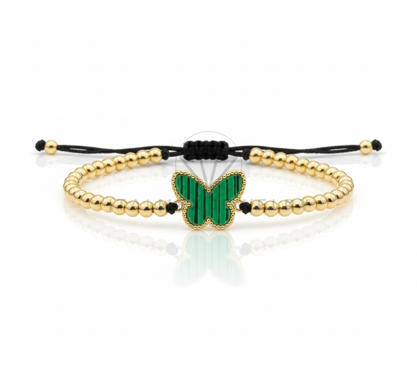 Pulsera de Lujo - 106635 - Pulsera Ajustable Mariposa Verde Estilo Diseñador Europeo - Oro Laminado 18K