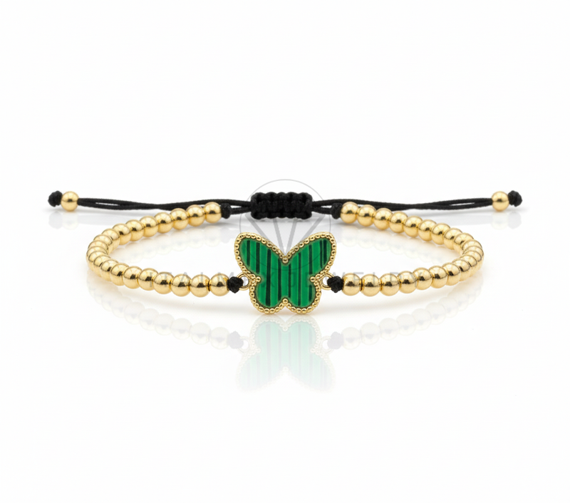Pulsera de Lujo - 106635 - Pulsera Ajustable Mariposa Verde Estilo Diseñador Europeo - Oro Laminado 18K