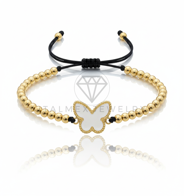 Pulsera de Lujo - 106636 - Pulsera Ajustable Mariposa Blanca - Oro Laminado 18K