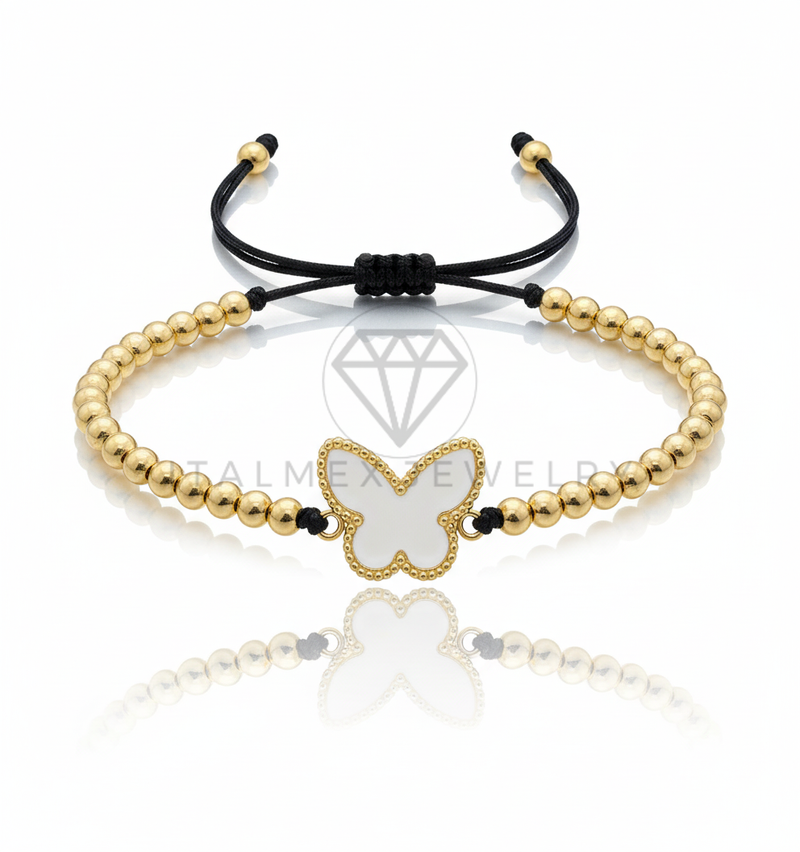Pulsera de Lujo - 106636 - Pulsera Ajustable Mariposa Blanca - Oro Laminado 18K