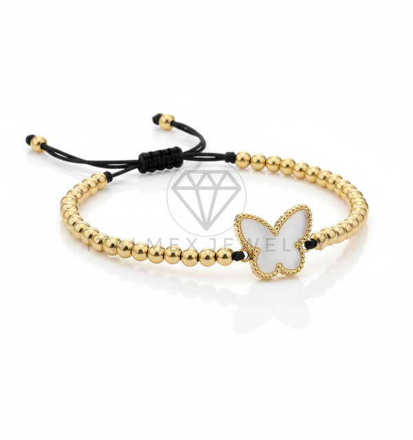 Pulsera de Lujo - 106636 - Pulsera Ajustable Mariposa Blanca - Oro Laminado 18K