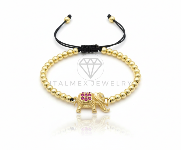Pulsera de Lujo - 106637 - Pulsera Ajustable Elefante CZ Rosa - Oro Laminado 18K
