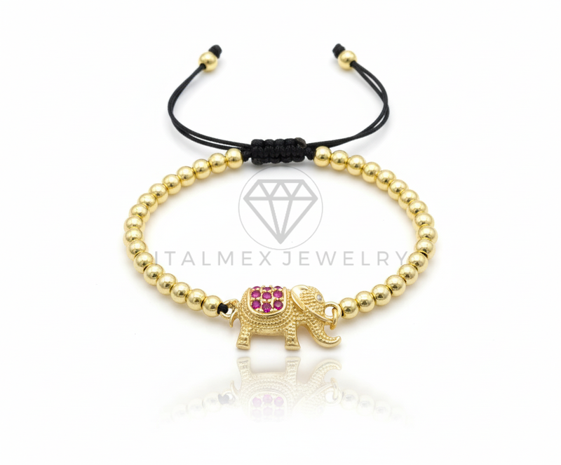 Pulsera de Lujo - 106637 - Pulsera Ajustable Elefante CZ Rosa - Oro Laminado 18K