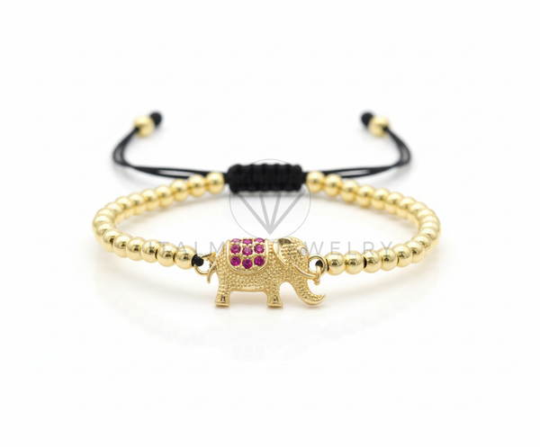 Pulsera de Lujo - 106637 - Pulsera Ajustable Elefante CZ Rosa - Oro Laminado 18K