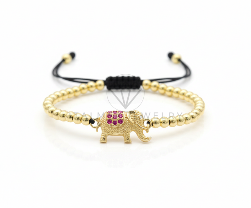 Pulsera de Lujo - 106637 - Pulsera Ajustable Elefante CZ Rosa - Oro Laminado 18K
