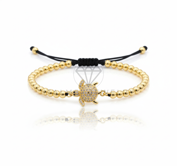 Pulsera de Lujo - 106638 - Pulsera Ajustable Tortuga CZ Clara - Oro Laminado 18K