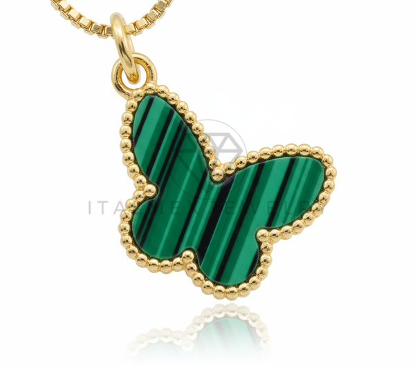 Collar Elegante - 106647 - Collar Mariposa Verde Estilo Diseñador Europeo - Oro Laminado 18K