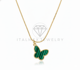 Collar Elegante - 106647 - Collar Mariposa Verde Estilo Diseñador Europeo - Oro Laminado 18K