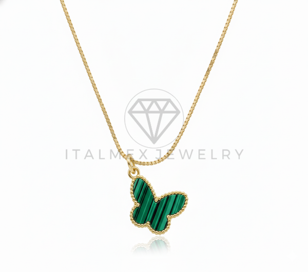 Collar Elegante - 106647 - Collar Mariposa Verde Estilo Diseñador Europeo - Oro Laminado 18K